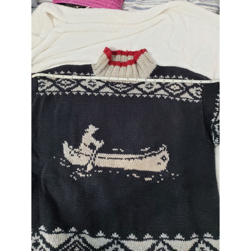 Lauren Ralph Lauren Hand Knit Canoe Fair Isle Linen Cotton Sweater Black Large - Picture 6 of 13